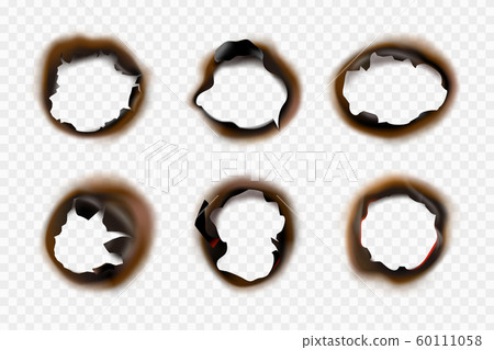 Burn paper holes. Fire damaged antique cardboard and white paper vector template Burn paper holes. Fire damaged antique cardboard and white paper vector template 60111058