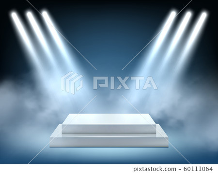 Scene realistic lighting. Interior winner podium light spotlight bright projection vector 3d environment Scene realistic lighting. Interior winner podium light spotlight bright projection vector 3d environment 60111064