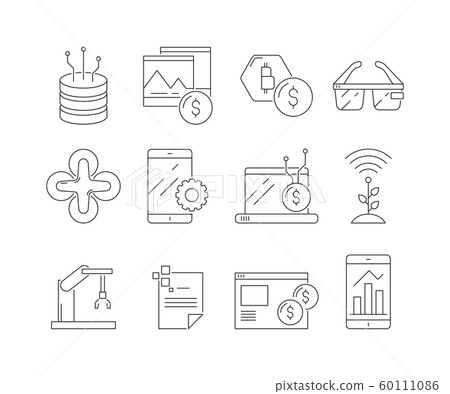 Business and technology icons. Software program sync internet network construction thin line symbols isolated Business and technology icons. Software program sync internet network construction thin line symbols isolated 60111086