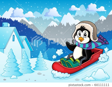 Penguin on bobsleigh theme image 2 60111111