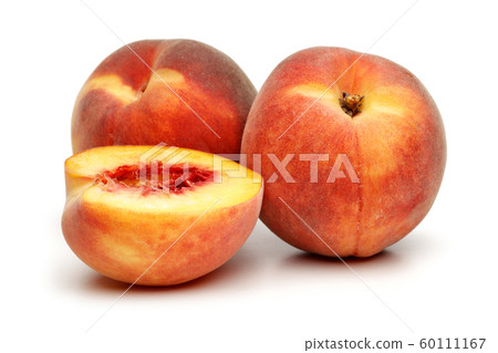 Ripe peach fruit with slice isolated Ripe peach fruit with slice isolated 60111167