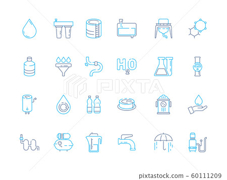 Water treatment icon. Purifier recycling industry container tank filter for water ecosystem wastewater vector colored symbols 60111209