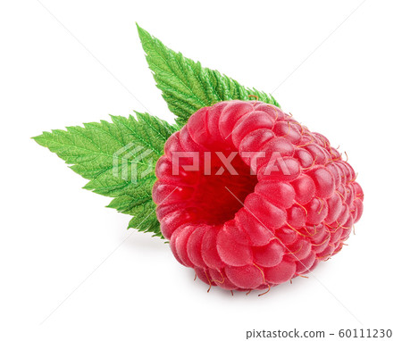 Ripe raspberry with leaf isolated on a white background 60111230