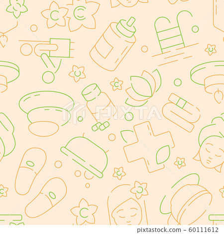 Spa beauty seamless. Relax therapy nature herbal smell massage textile pattern vector template Spa beauty seamless. Relax therapy nature herbal smell massage textile pattern vector template 60111612