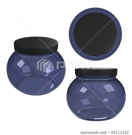 blue glass cosmetic jar white background 60112292