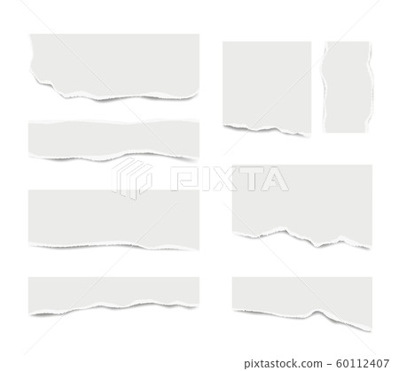 Ripped paper. Broken white note paper for text messages different shapes vector realistic template Ripped paper. Broken white note paper for text messages different shapes vector realistic template 60112407