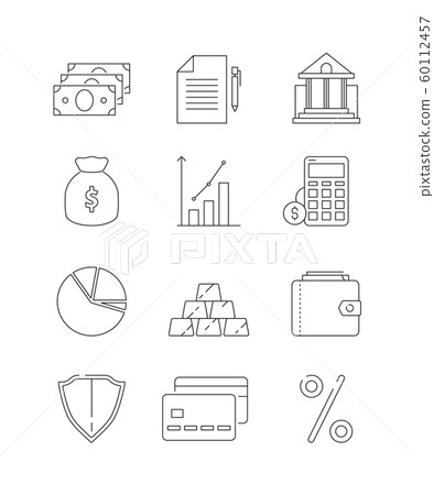 Finance icons. Business and bank economy payment money global finances law vector line thin symbols Finance icons. Business and bank economy payment money global finances law vector line thin symbols 60112457