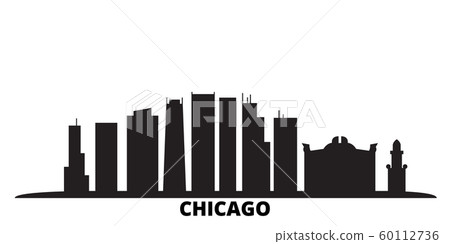 United States, Chicago City city skyline isolated vector illustration. United States, Chicago City travel black cityscape 60112736