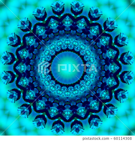 Floral kaleidoscopic pattern. Geometric ornament . Mandala . Abstract background in blue and green tones 60114308