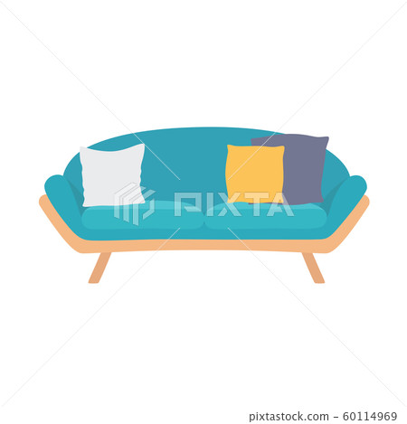 Sofa blue, colorful cartoon illustration vector. Comfortable lounge for interior design isolated on white background. 60114969