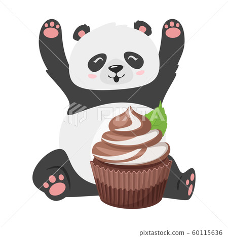 Cute panda with chocolate cupcake Cute panda with chocolate cupcake 60115636