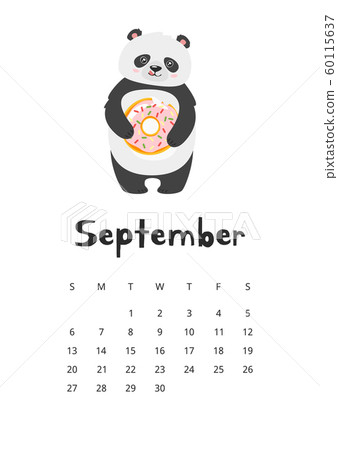 September calendar with panda template September calendar with panda template 60115637