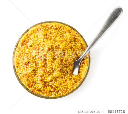 French mustard beans in a plate with a spoon on a French mustard beans in a plate with a spoon on a 60115728