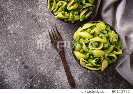 Vegan pasta with green sauce Vegan pasta with green sauce 60115732