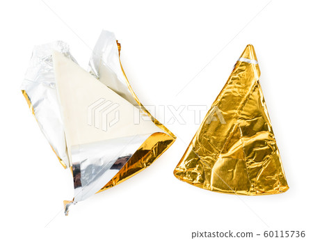 Cheese triangle in foil and opened on a white. The Cheese triangle in foil and opened on a white. The 60115736