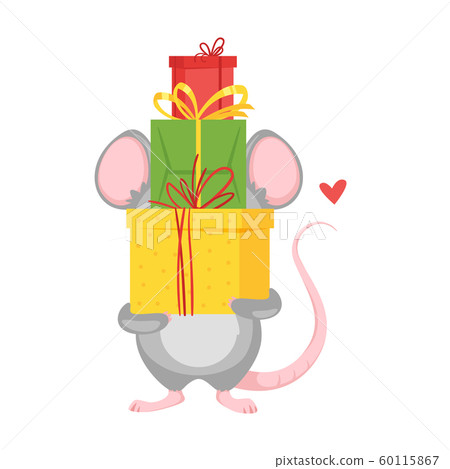 Mouse holding colorful christmas gifts 60115867