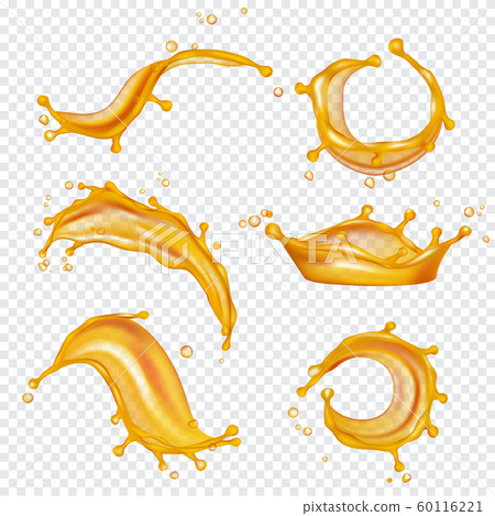 Oil yellow splashes. Golden liquids and drops vector realistic template Oil yellow splashes. Golden liquids and drops vector realistic template 60116221