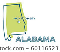 Doodle map of Alabama state of USA. 60116523