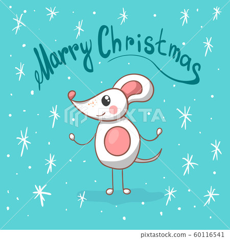 Greeting Christmas card with vector cute mouse Greeting Christmas card with vector cute mouse 60116541