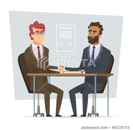 Sign contract. Business meeting selling deal traders dialogue partnership vector cartoon characters isolated 60116735