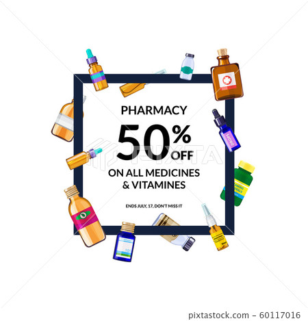 Vector pharmacy medicine bottles with place for text illustration 60117016