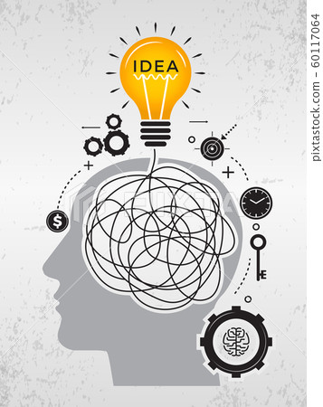 Idea search. Chaos lines of mind thinking about good idea scribble way vector shapes 60117064