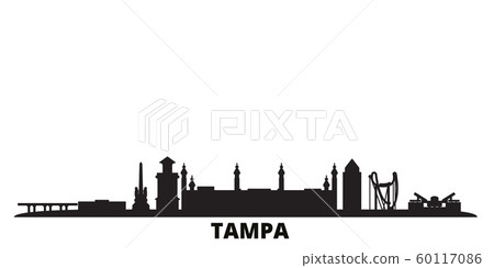 United States, Tampa city skyline isolated vector illustration. United States, Tampa travel black cityscape United States, Tampa city skyline isolated vector illustration. United States, Tampa travel black cityscape 60117086