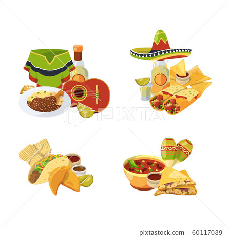 Vector cartoon mexican food piles set isolated on white background illustration Vector cartoon mexican food piles set isolated on white background illustration 60117089