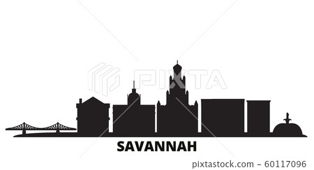 United States, Savannah city skyline isolated vector illustration. United States, Savannah travel black cityscape 60117096