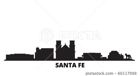 United States, Santa Fe city skyline isolated vector illustration. United States, Santa Fe travel black cityscape United States, Santa Fe city skyline isolated vector illustration. United States, Santa Fe travel black cityscape 60117098