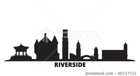United States, Riverside city skyline isolated vector illustration. United States, Riverside travel black cityscape 60117131