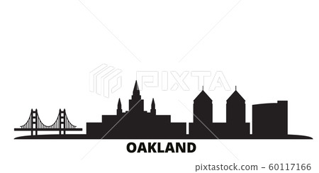 United States, Oakland city skyline isolated vector illustration. United States, Oakland travel black cityscape 60117166
