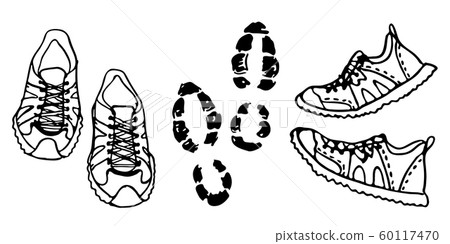 Hand drawn sneakers on white background. Run Hand drawn sneakers on white background. Run 60117470
