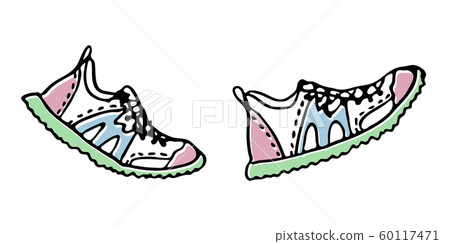 Hand drawn sneakers on white background. Run Hand drawn sneakers on white background. Run 60117471