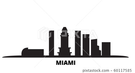 United States, Miami City city skyline isolated vector illustration. United States, Miami City travel black cityscape United States, Miami City city skyline isolated vector illustration. United States, Miami City travel black cityscape 60117585