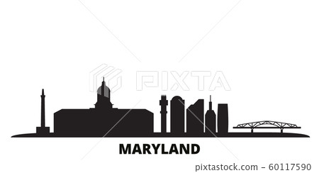 United States, Maryland city skyline isolated vector illustration. United States, Maryland travel black cityscape 60117590