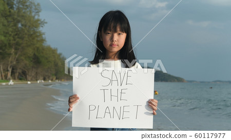 The girl is carrying a banner for loving the world The girl is carrying a banner for loving the world 60117977