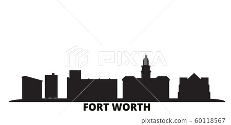 United States, Fort Worth city skyline isolated vector illustration. United States, Fort Worth travel black cityscape United States, Fort Worth city skyline isolated vector illustration. United States, Fort Worth travel black cityscape 60118567