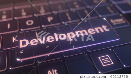 Futuristic computer keyboard and transparent development key. Conceptual 3D rendering Futuristic computer keyboard and transparent development key. Conceptual 3D rendering 60118756