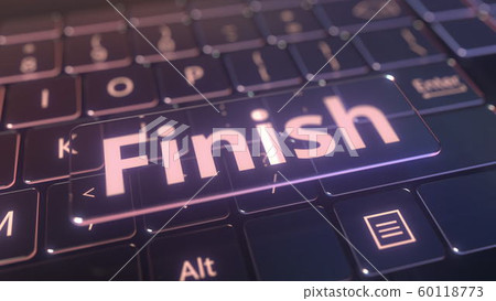 Futuristic computer keyboard and transparent finish key. Conceptual 3D rendering 60118773