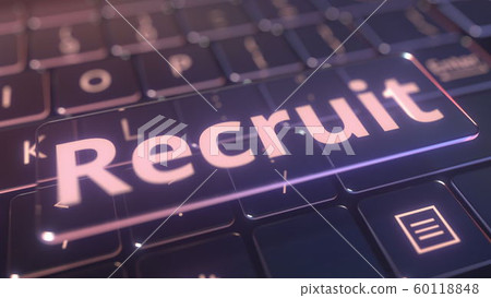 Futuristic computer keyboard and transparent recruit key. Conceptual 3D rendering 60118848