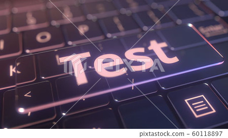 Futuristic computer keyboard and transparent test key. Conceptual 3D rendering 60118897