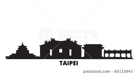 Taiwan, Taipei city skyline isolated vector illustration. Taiwan, Taipei travel black cityscape 60118943