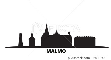 Sweden, Malmo city skyline isolated vector illustration. Sweden, Malmo travel black cityscape Sweden, Malmo city skyline isolated vector illustration. Sweden, Malmo travel black cityscape 60119000