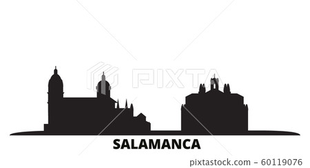 Spain, Salamanca city skyline isolated vector illustration. Spain, Salamanca travel black cityscape 60119076