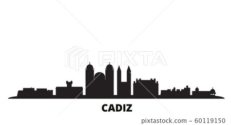 Spain, Cadiz city skyline isolated vector illustration. Spain, Cadiz travel black cityscape 60119150