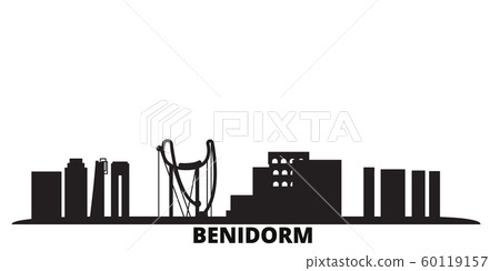 Spain, Benidorm city skyline isolated vector illustration. Spain, Benidorm travel black cityscape Spain, Benidorm city skyline isolated vector illustration. Spain, Benidorm travel black cityscape 60119157