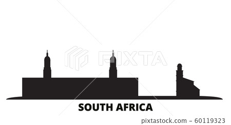 South Africa city skyline isolated vector illustration. South Africa travel black cityscape South Africa city skyline isolated vector illustration. South Africa travel black cityscape 60119323