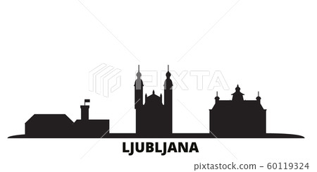 Slovenia, Ljubljana city skyline isolated vector illustration. Slovenia, Ljubljana travel black cityscape Slovenia, Ljubljana city skyline isolated vector illustration. Slovenia, Ljubljana travel black cityscape 60119324