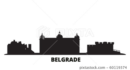 Serbia, Belgrade city skyline isolated vector illustration. Serbia, Belgrade travel black cityscape 60119374